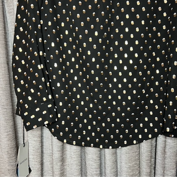 NWT Who What Wear Black Button Down Shirt with Gold & White Polka Dots Medium - Picture 10 of 14
